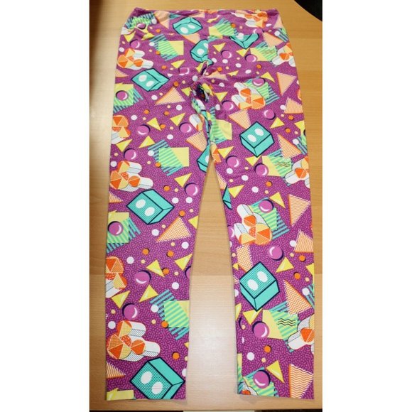 Womens Lularoe Leggings Tall & Curvy TC Balls Triangle Orange Purple Green - Picture 1 of 5